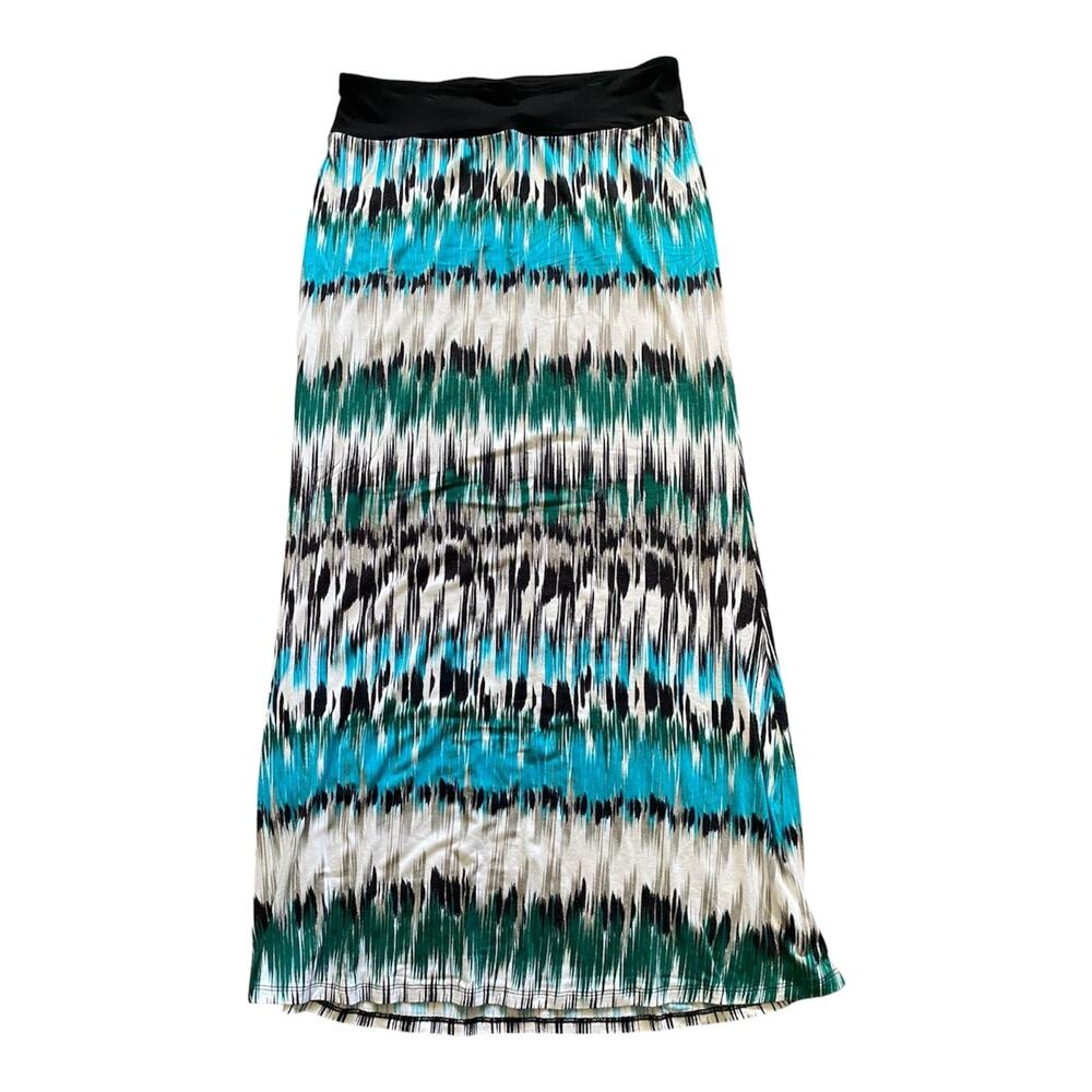 Karen Kane Multicolored Thick Waistband Pull On Maxi Skirt Sz M Stretchy Comfy